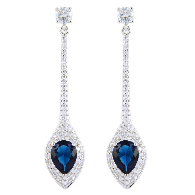 RIZILIA Dangle Drop Pierced Earrings with Pear Cut CZ [Simulated Green Emerald] in White Gold Plated, Simple Modern Elegant - Image 2